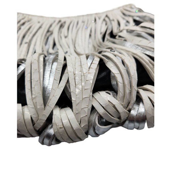 Katherine Kwei Eternity Knot Fringe Snakeskin Silver Handbag - Picture 6 of 12